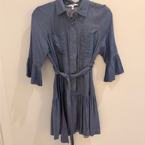 Derek Lam Dresses & Skirts - Derek Lam size 4 Chambray Blue Button-Front Mini Dress with Tie